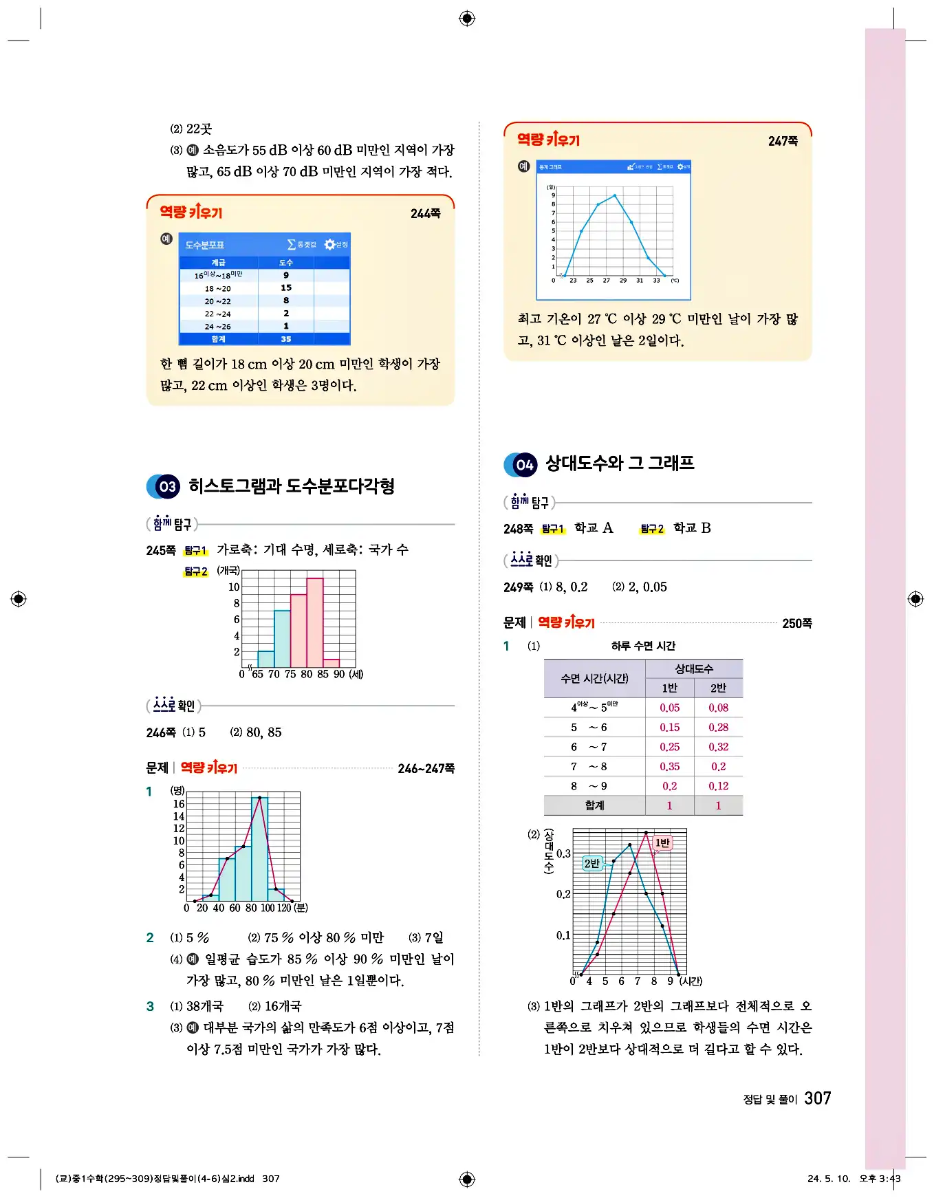 비상 수학교과서 중1 답지 307페이지