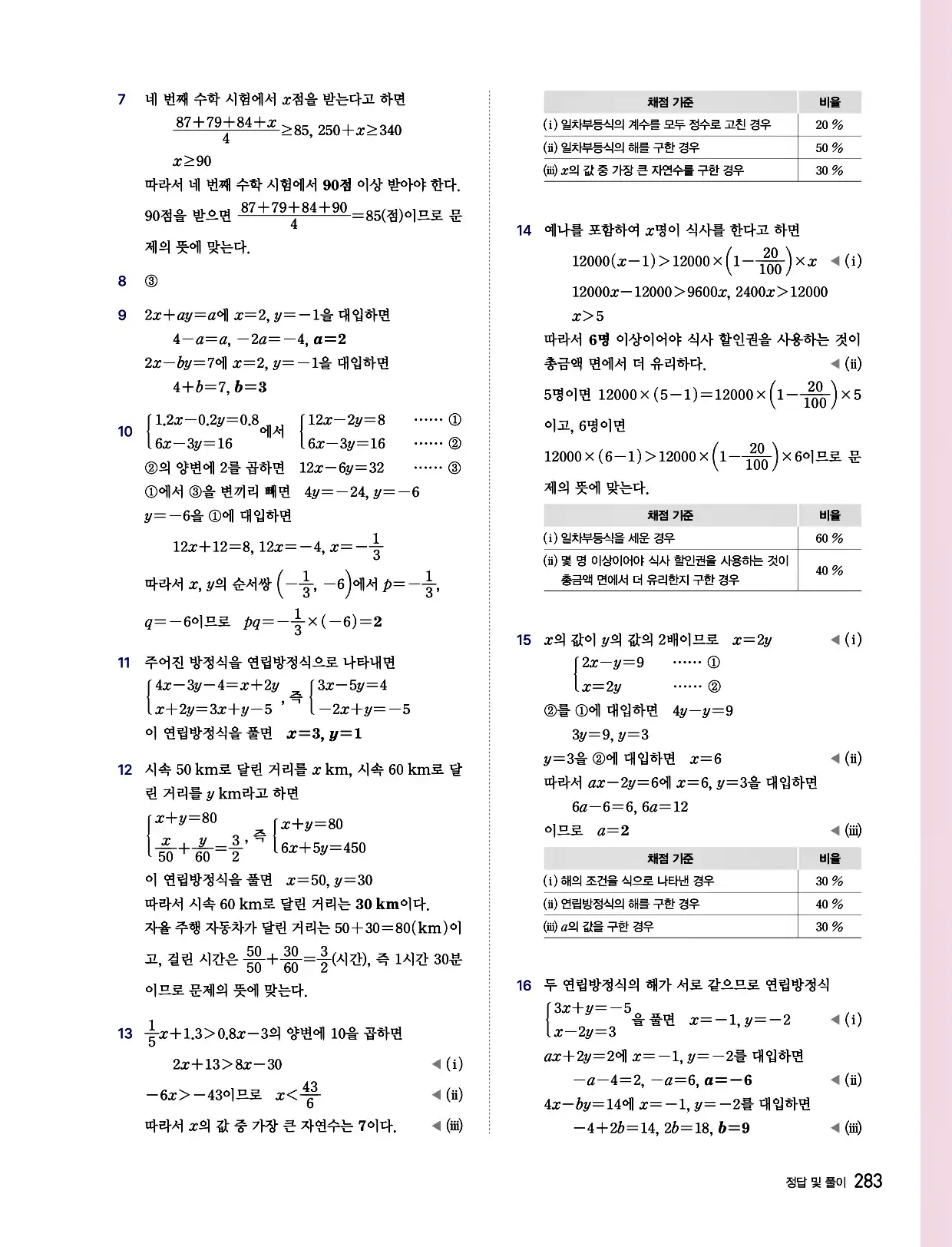 비상 수학교과서 중2 답지 283페이지