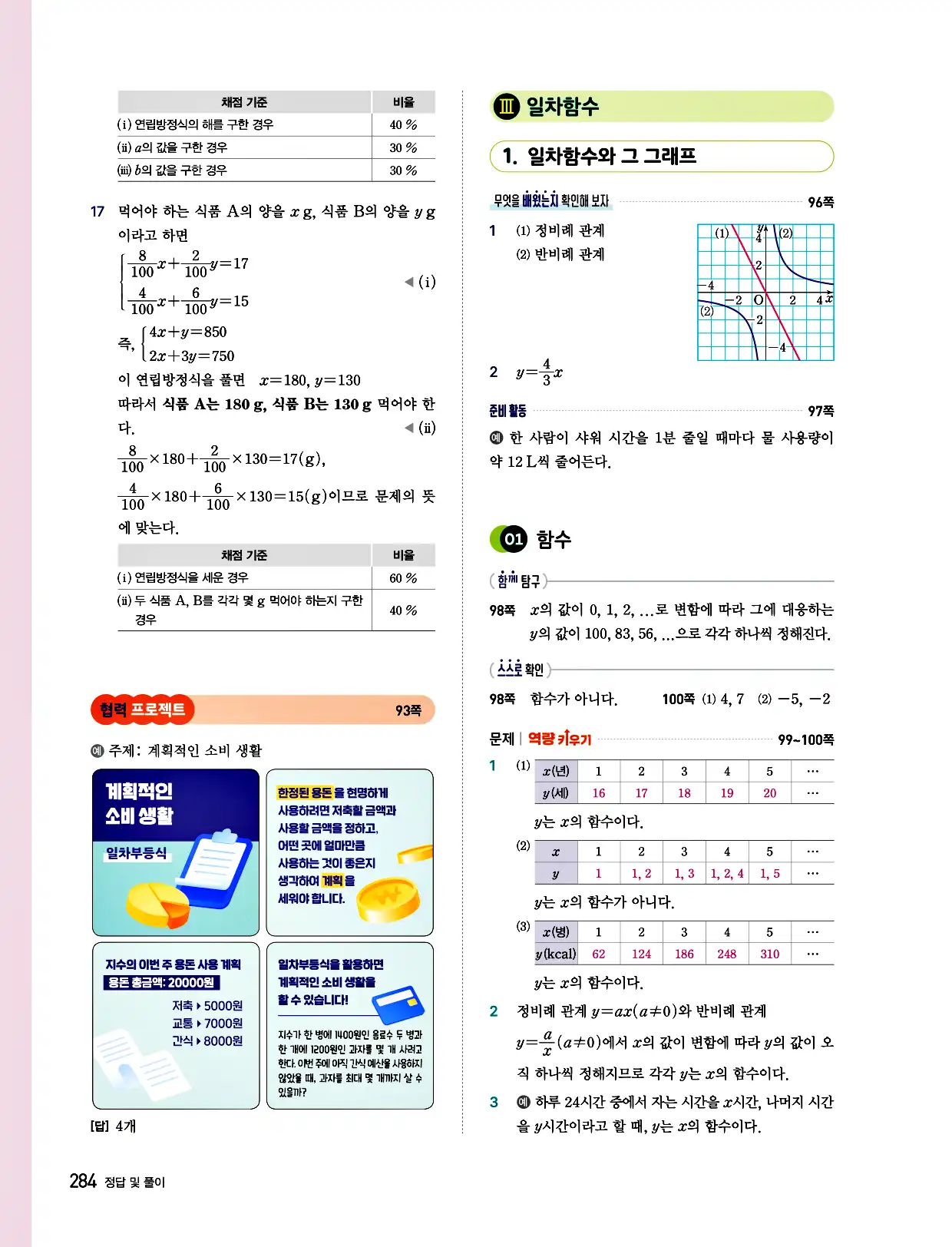 비상 수학교과서 중2 답지 284페이지