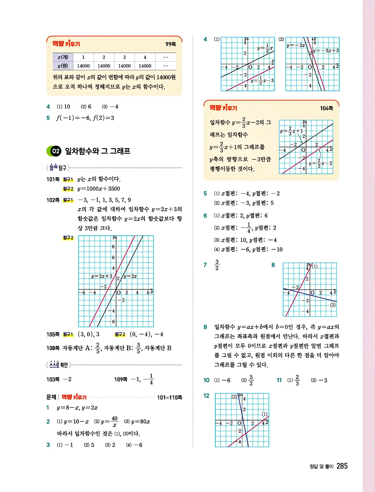 비상 수학교과서 중2 답지 285페이지