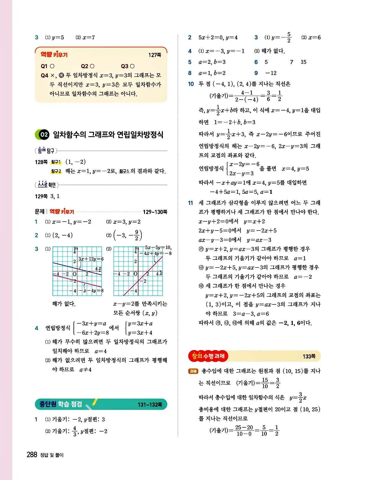 비상 수학교과서 중2 답지 288페이지