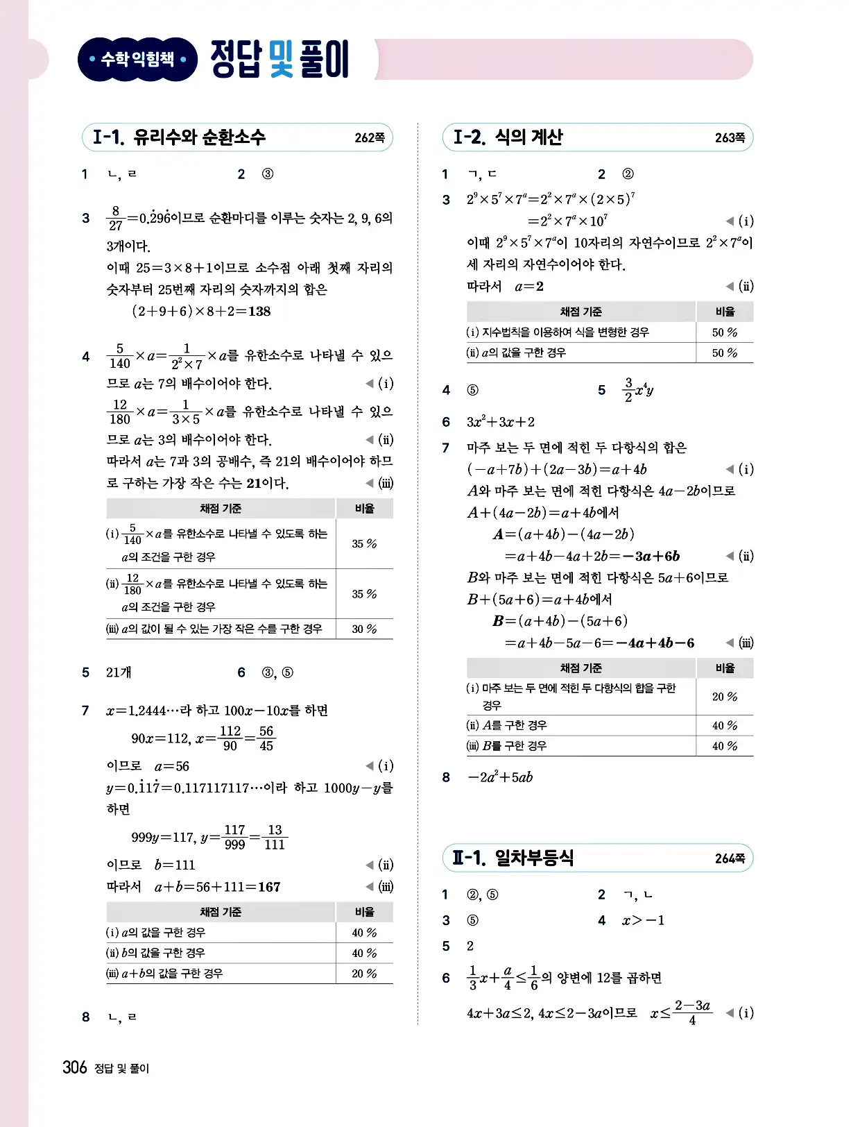 비상 수학교과서 중2 답지 306페이지