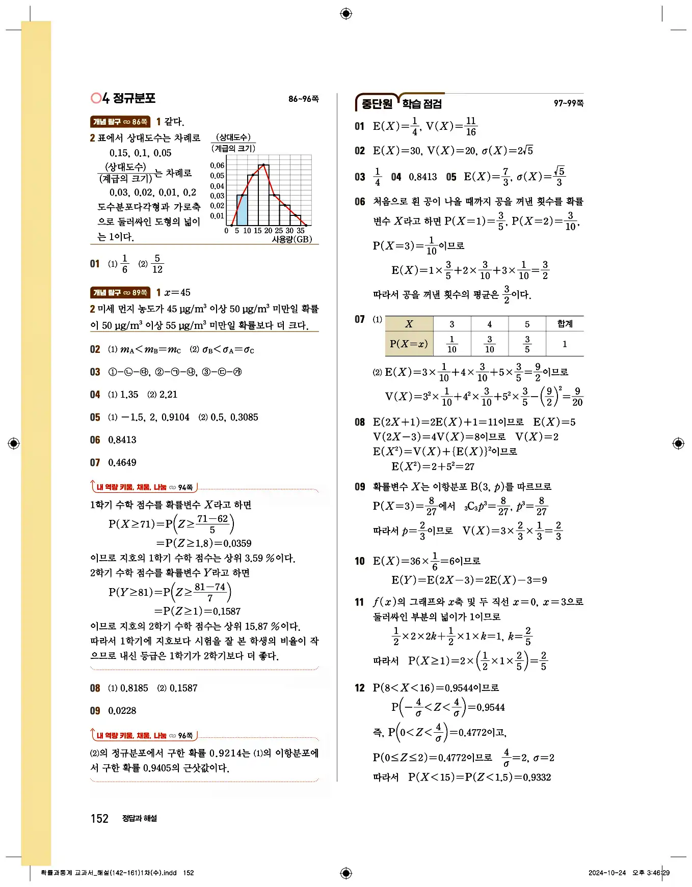 비상 수학교과서 확률과 통계 답지 152페이지