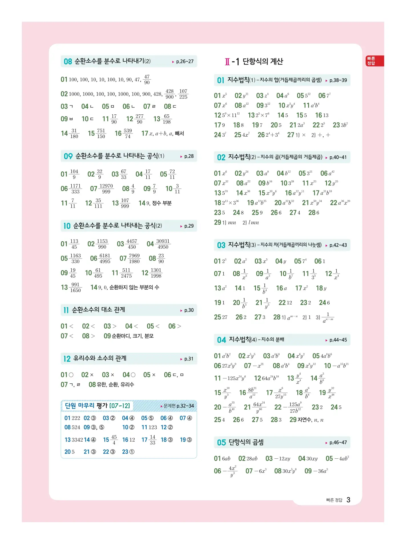 수력충전 중2-1 빠른 답지 2페이지