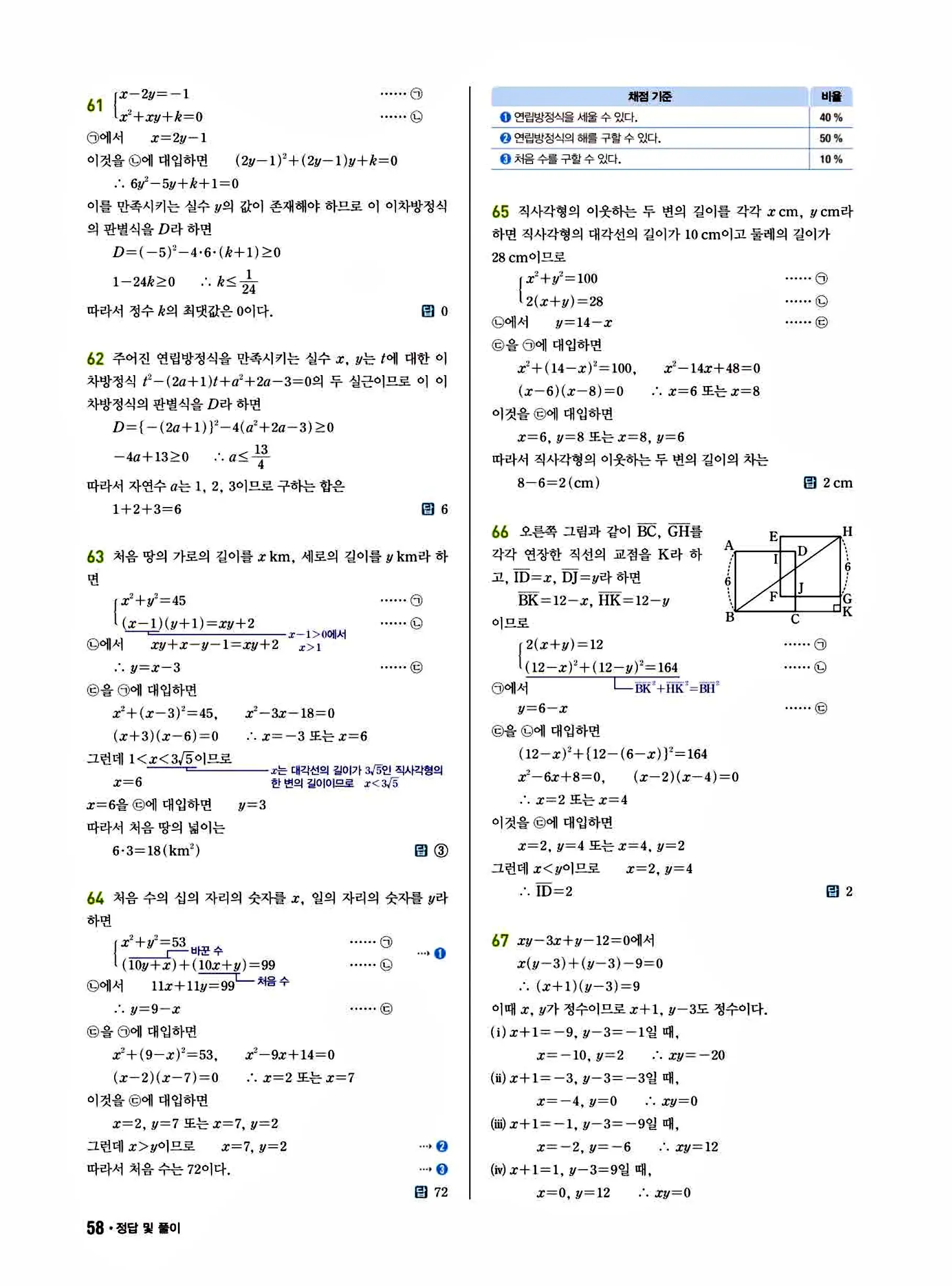 쎈B 공통수학1 답지 58페이지