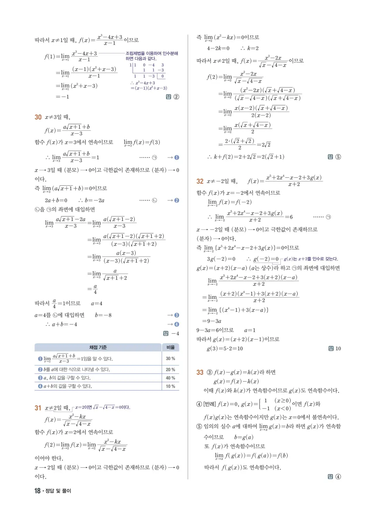 쎈B미적분1답지 18페이지