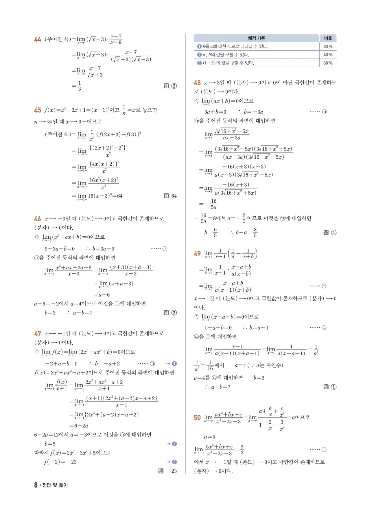 쎈B미적분1답지 8페이지