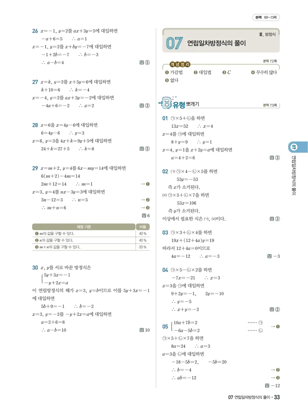 쎈B 중2-1 답지 33페이지