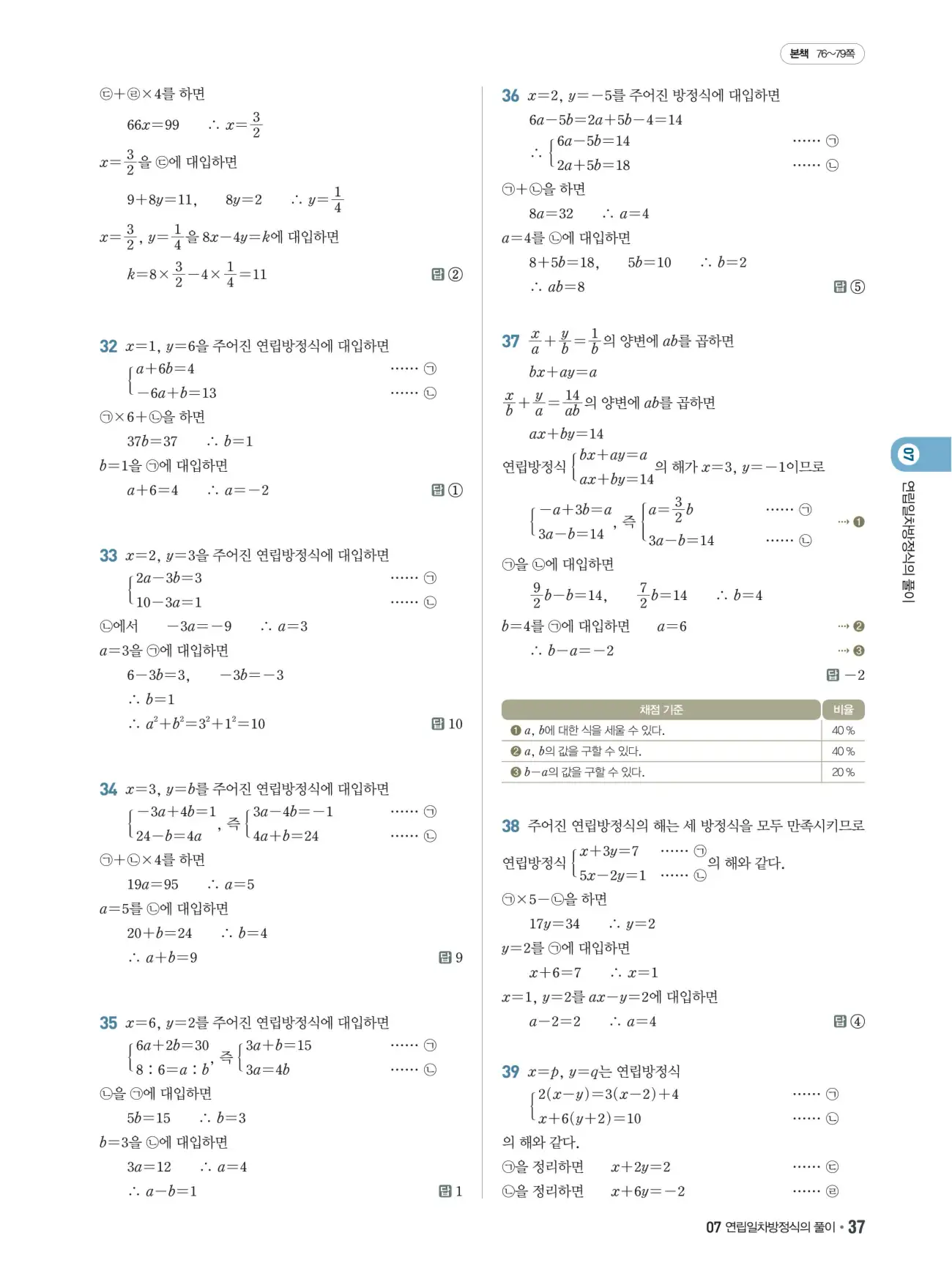 쎈B 중2-1 답지 37페이지