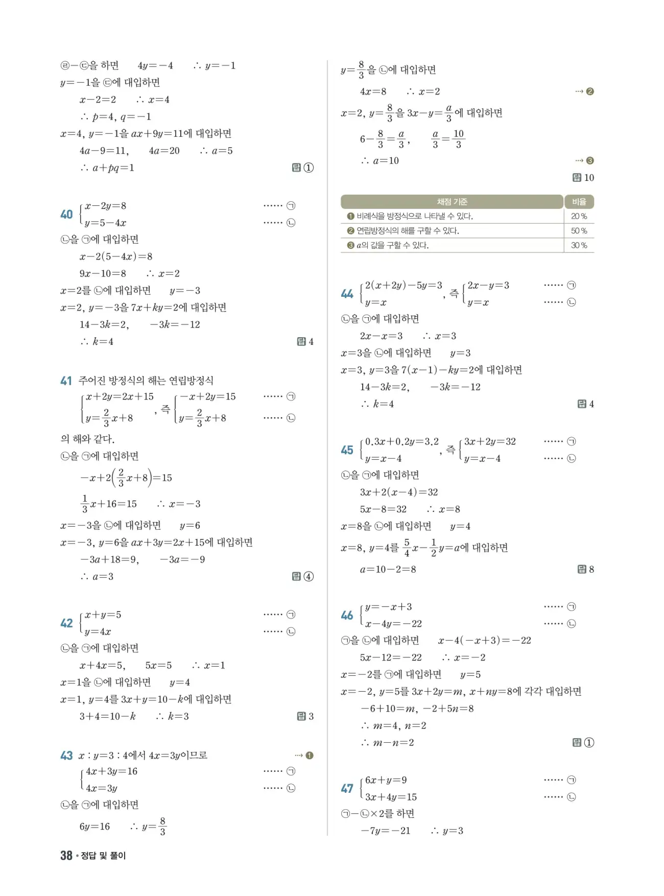 쎈B 중2-1 답지 38페이지