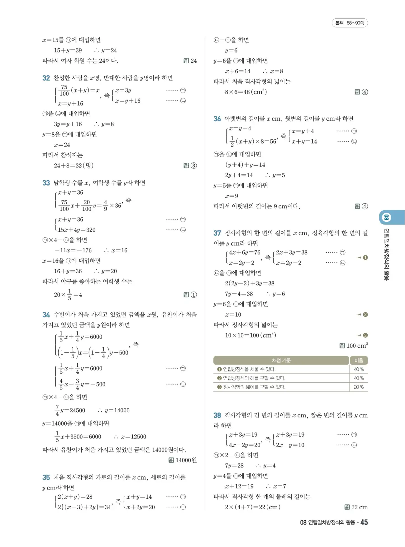 쎈B 중2-1 답지 45페이지