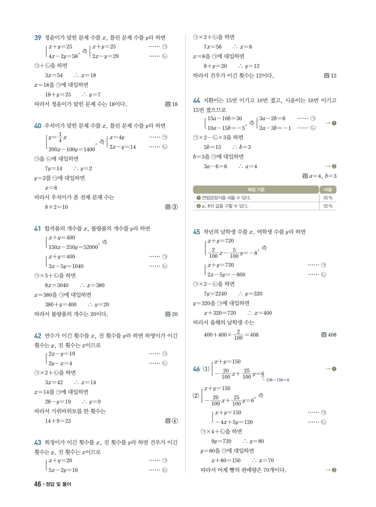 쎈B 중2-1 답지 46페이지