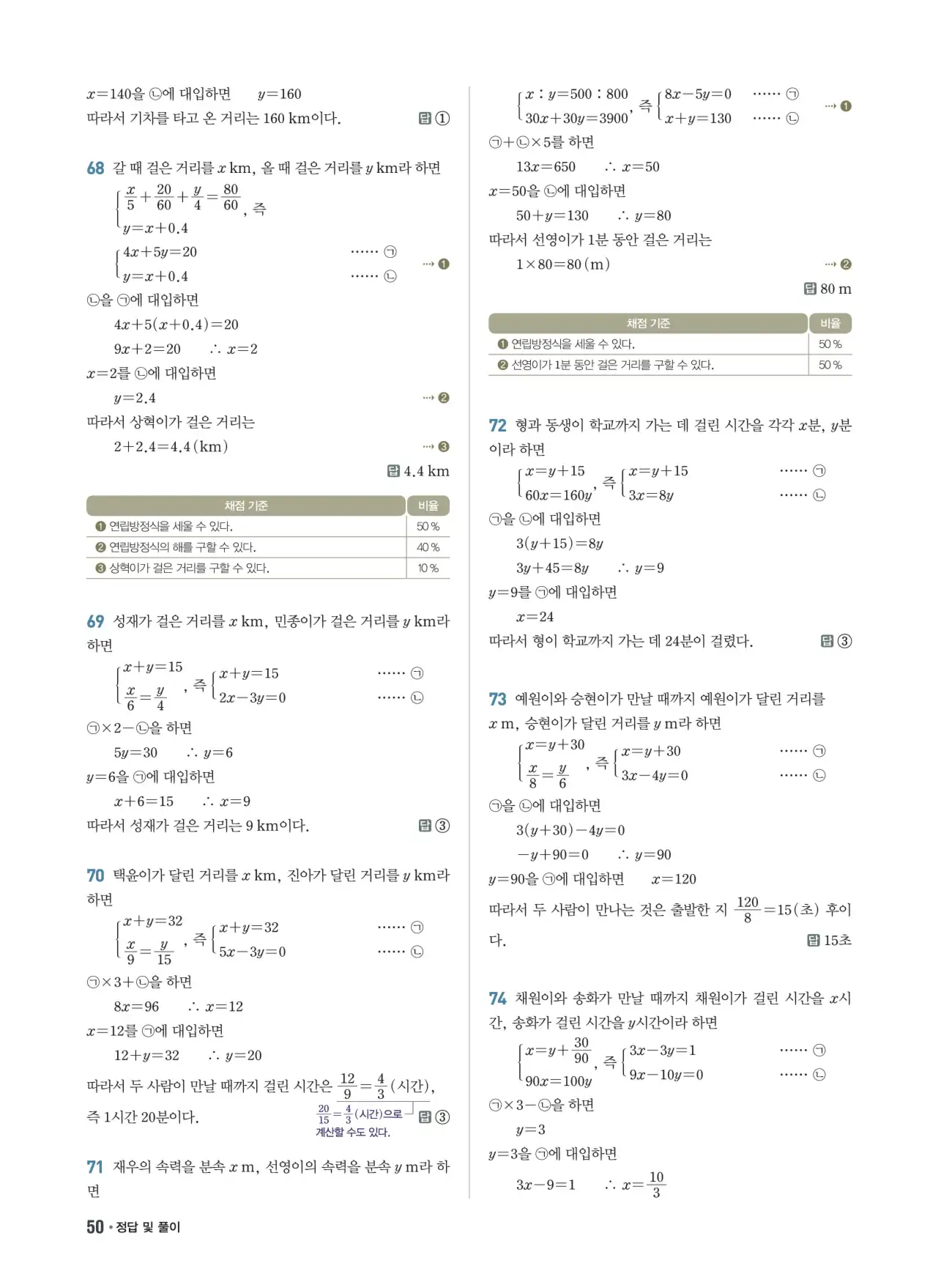 쎈B 중2-1 답지 50페이지