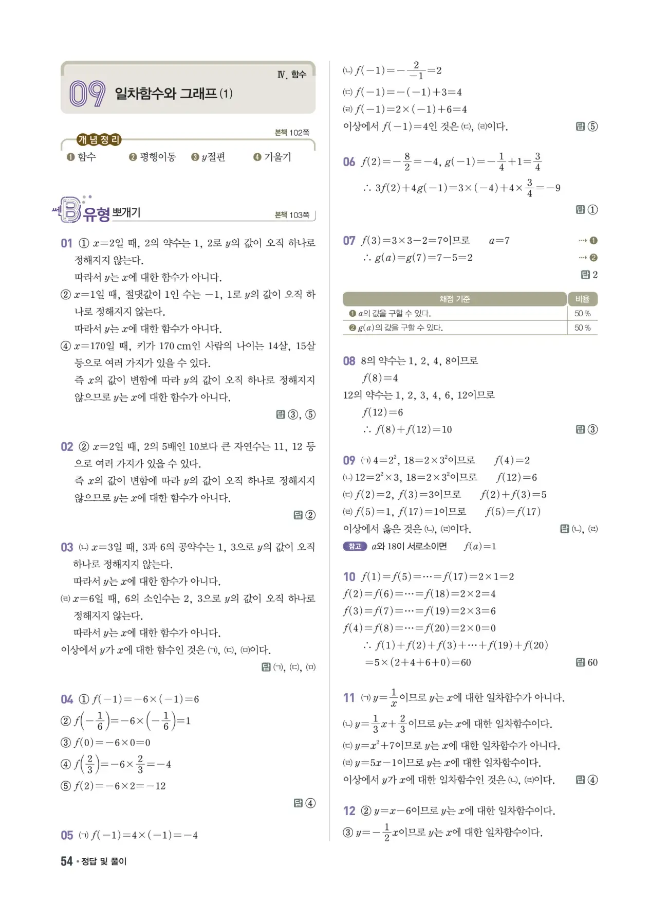 쎈B 중2-1 답지 54페이지