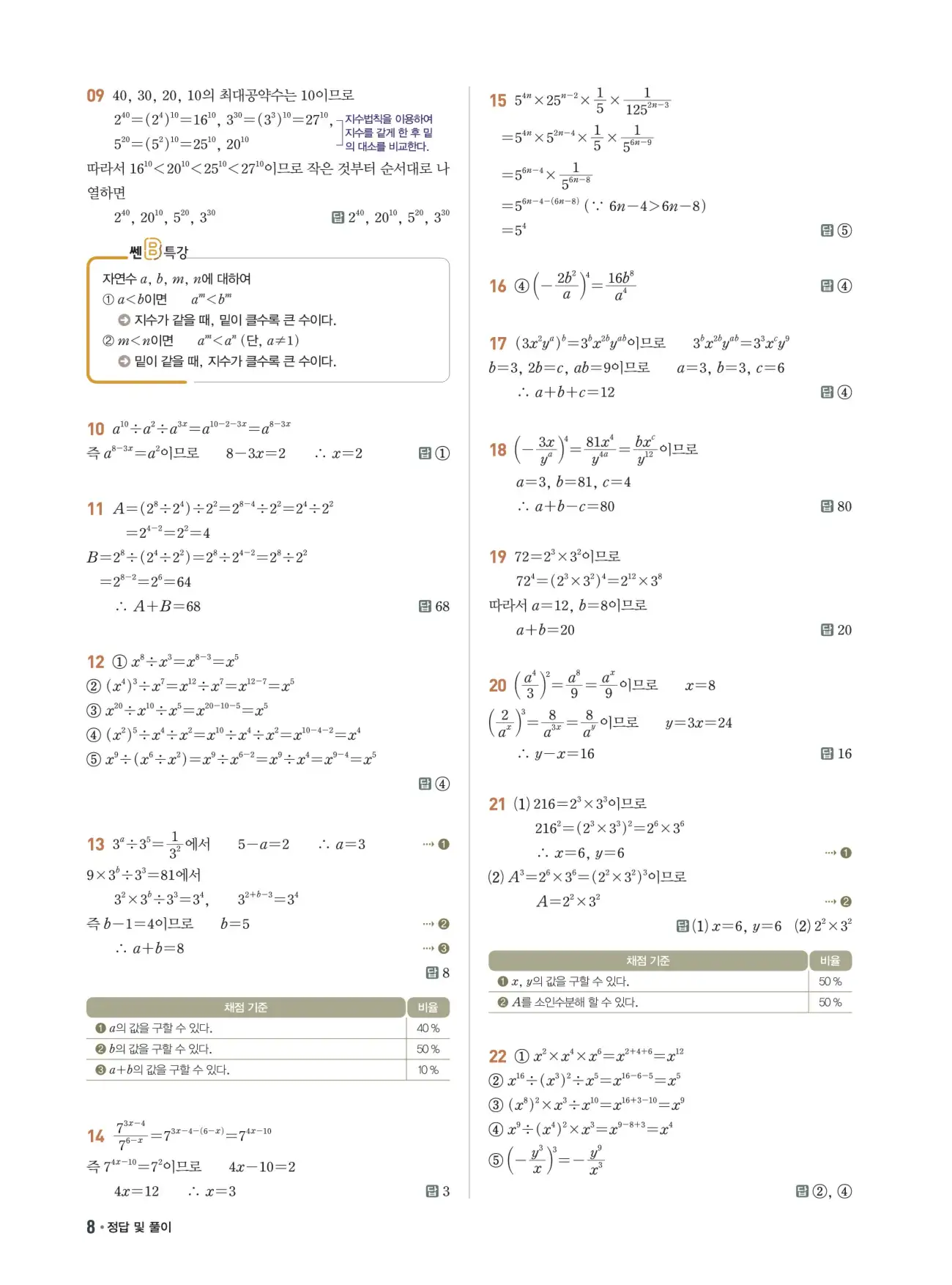 쎈B 중2-1 답지 8페이지