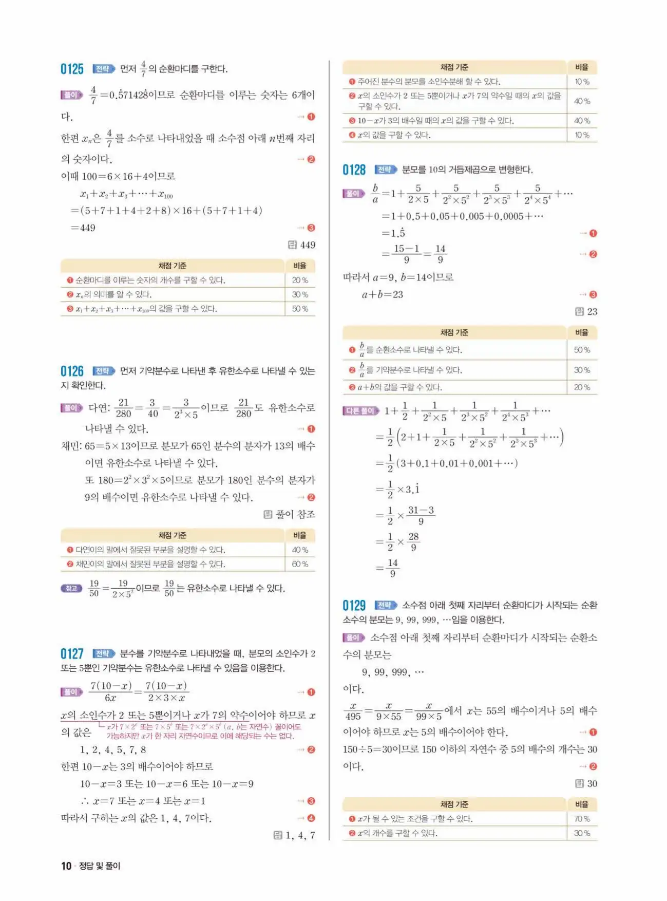 쎈수학 중2-1 답지 10