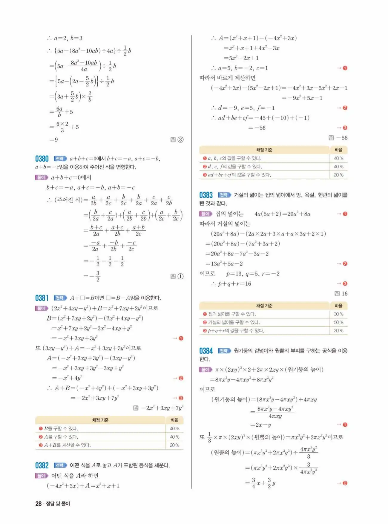 쎈수학 중2-1 답지 28