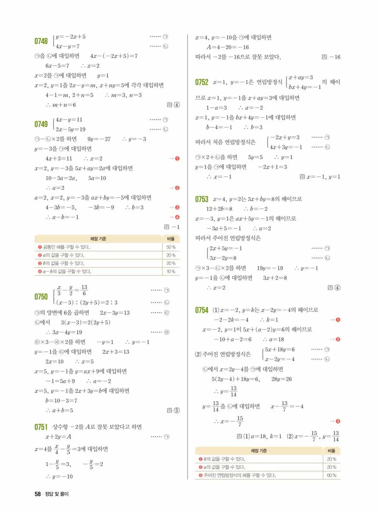 쎈수학 중2-1 답지 58