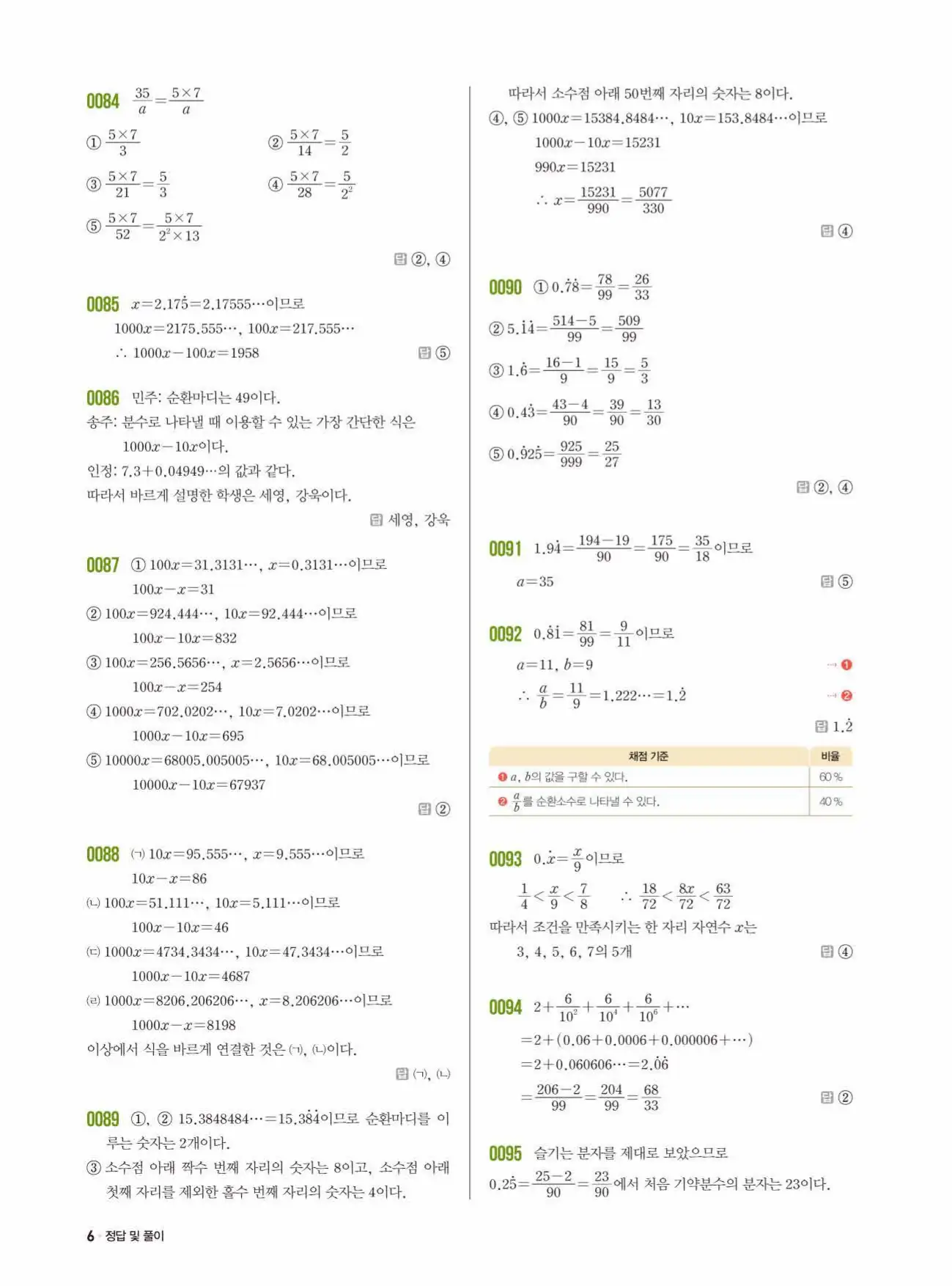 쎈수학 중2-1 답지 6