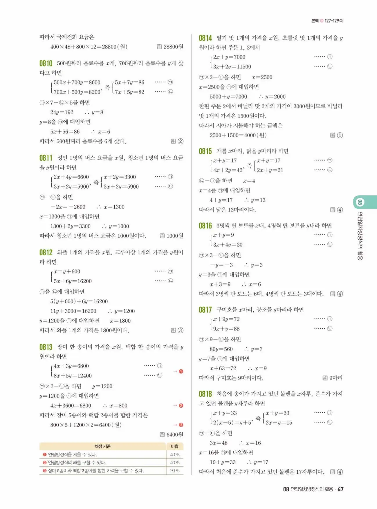 쎈수학 중2-1 답지 67