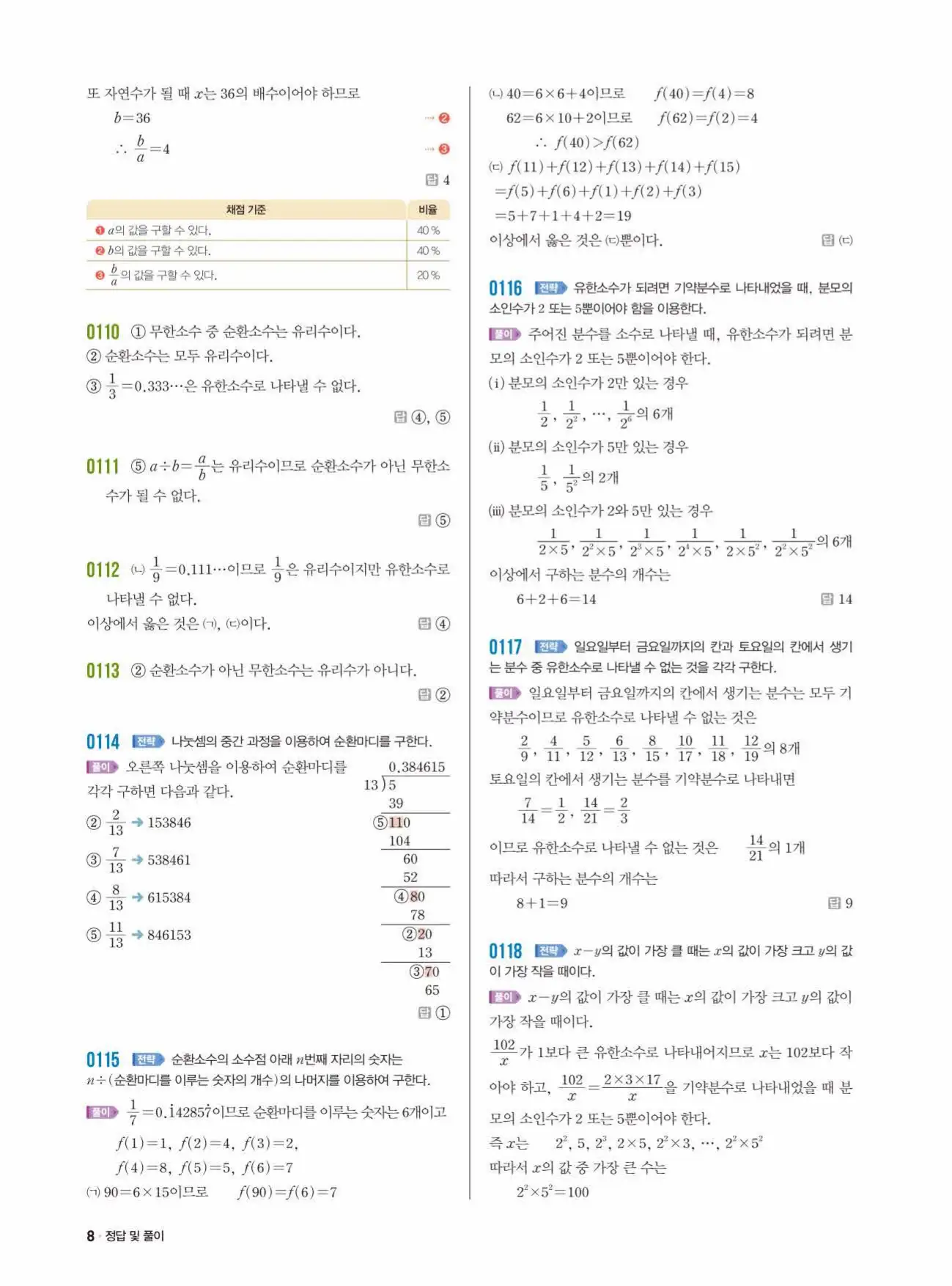 쎈수학 중2-1 답지 8