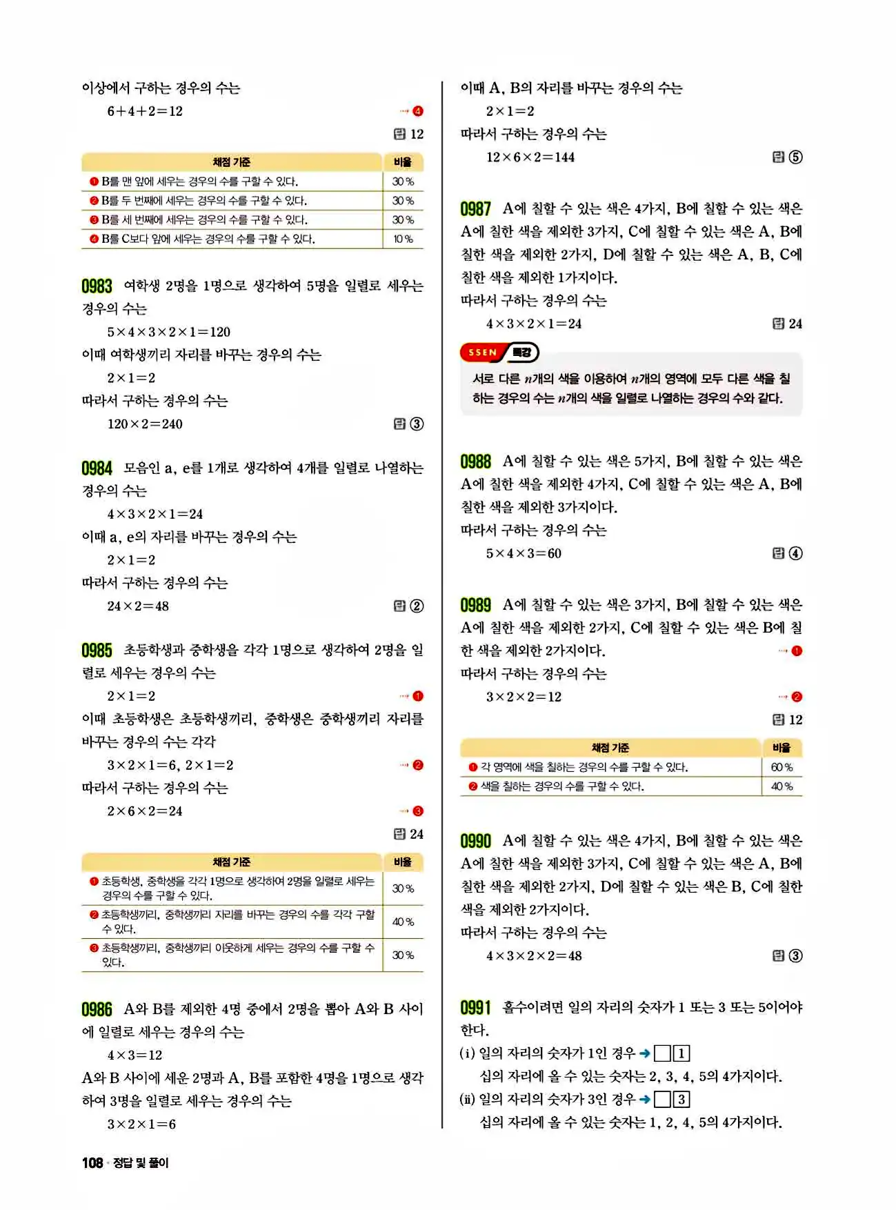쎈 중2-2 답지 108페이지 해설