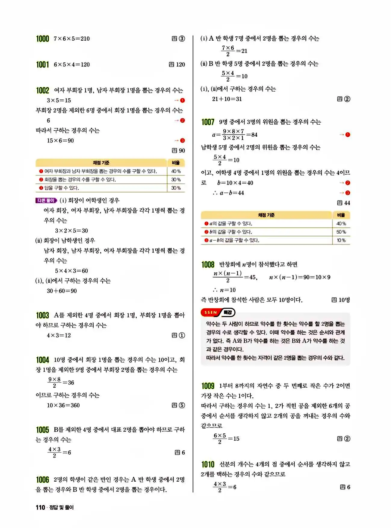 쎈 중2-2 답지 110페이지 해설