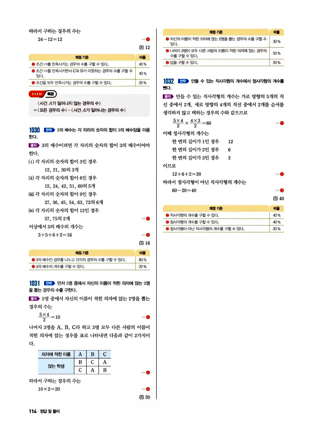 쎈 중2-2 답지 114페이지 해설