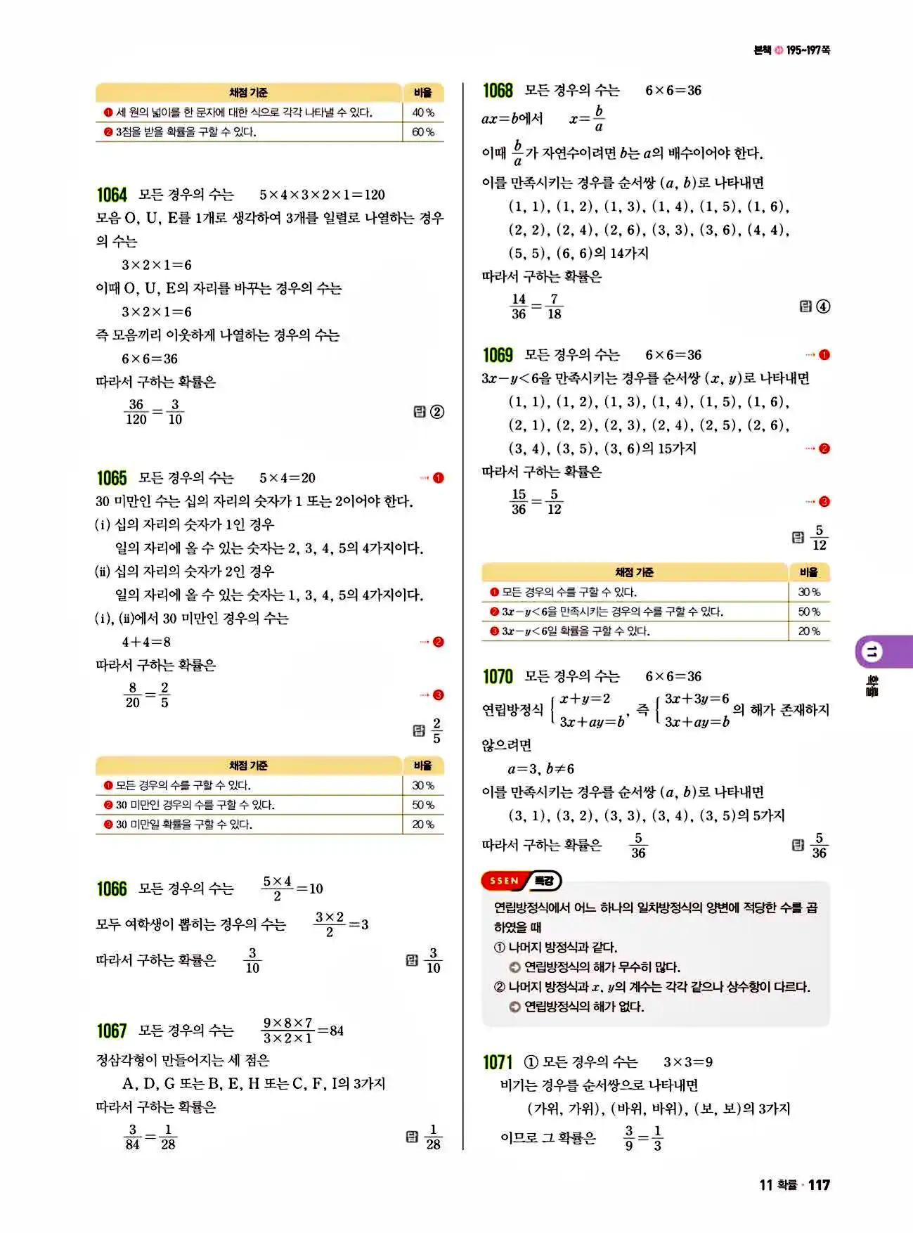 쎈 중2-2 답지 117페이지 해설