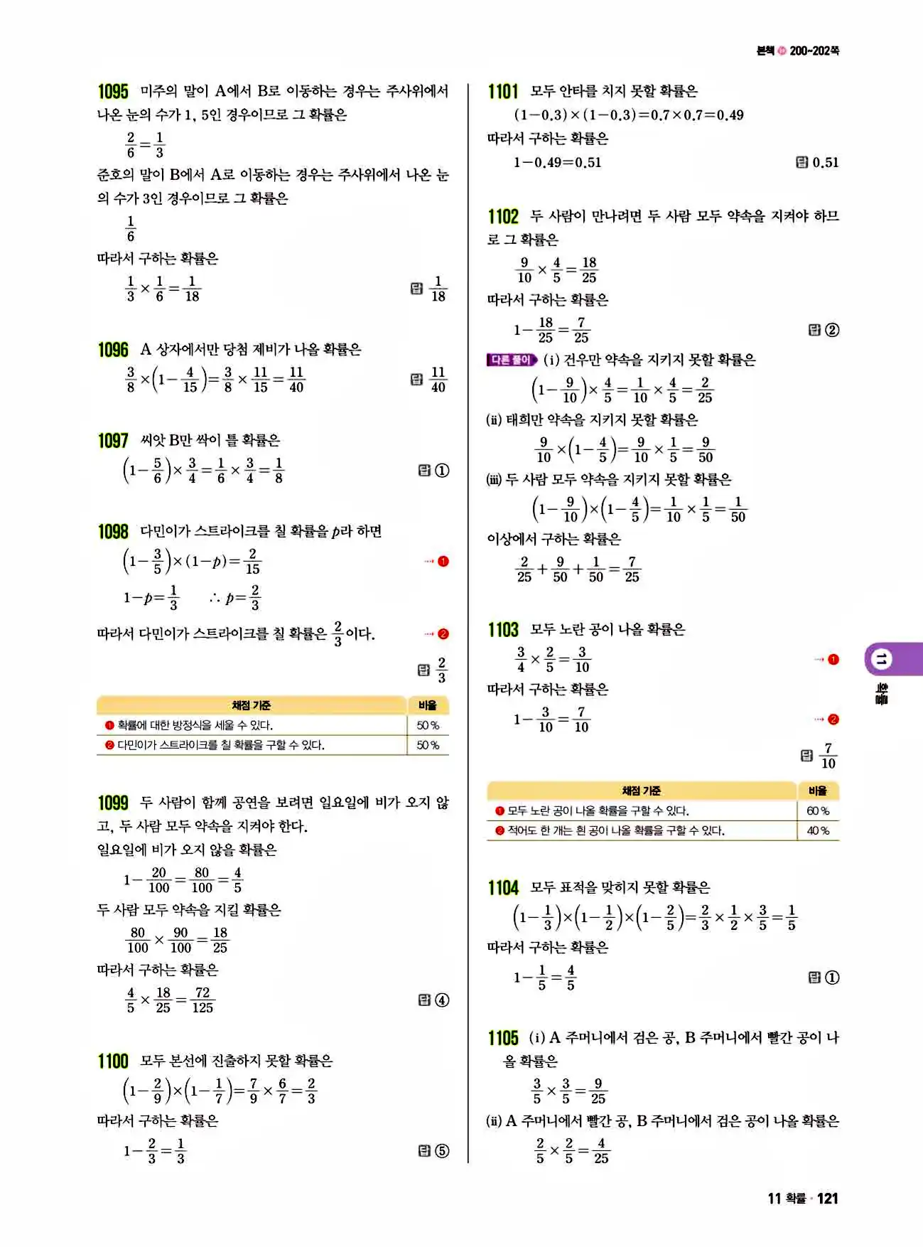 쎈 중2-2 답지 121페이지 해설