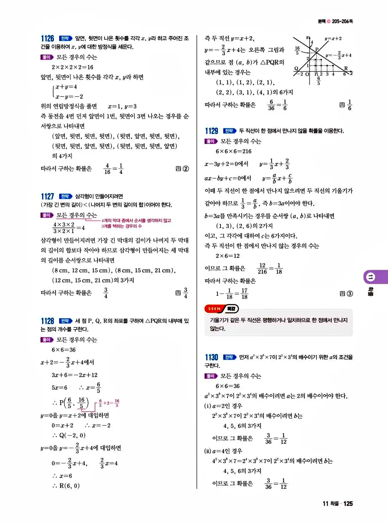 쎈 중2-2 답지 125페이지 해설