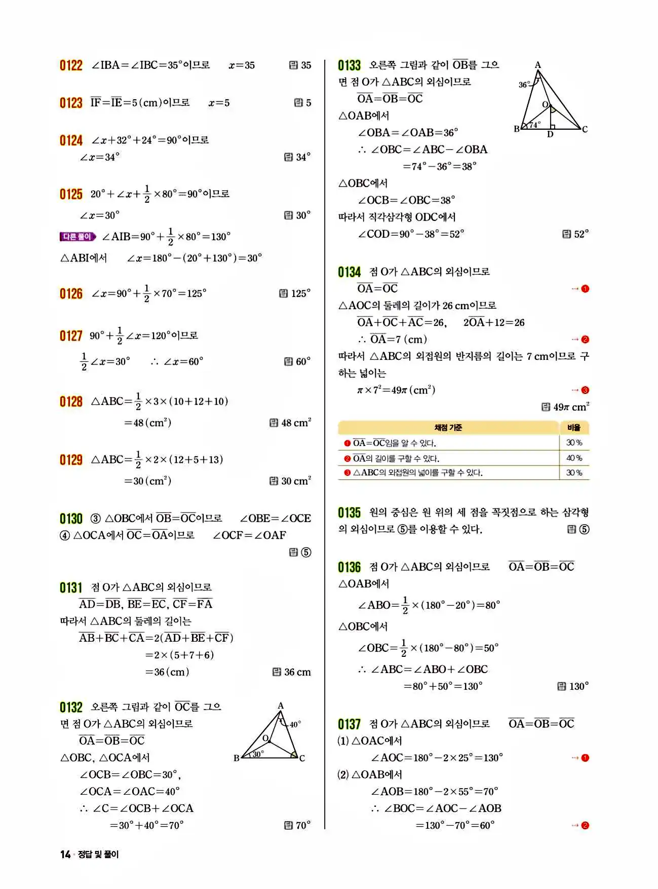 쎈 중2-2 답지 14페이지