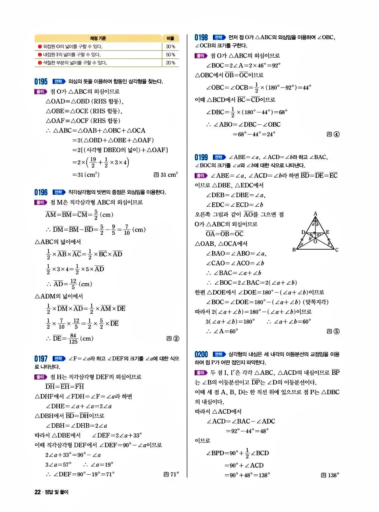 쎈 중2-2 답지 22페이지