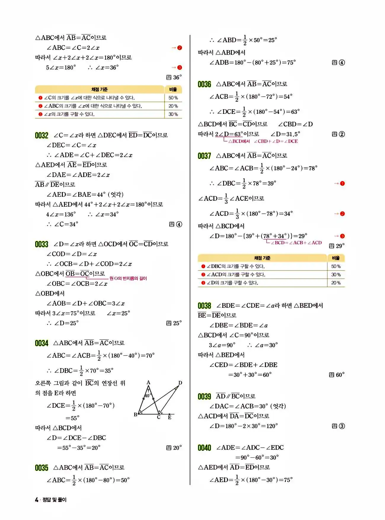 쎈 중2-2 답지 4페이지