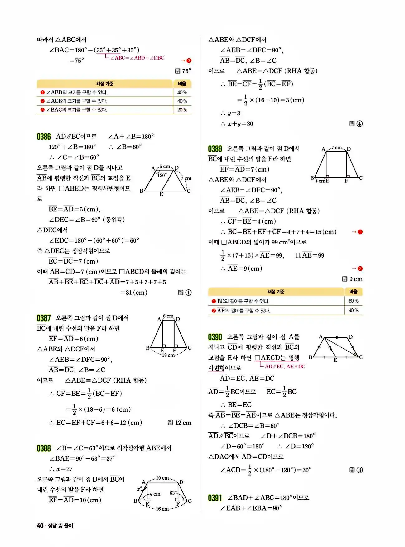 쎈 중2-2 답지 40페이지