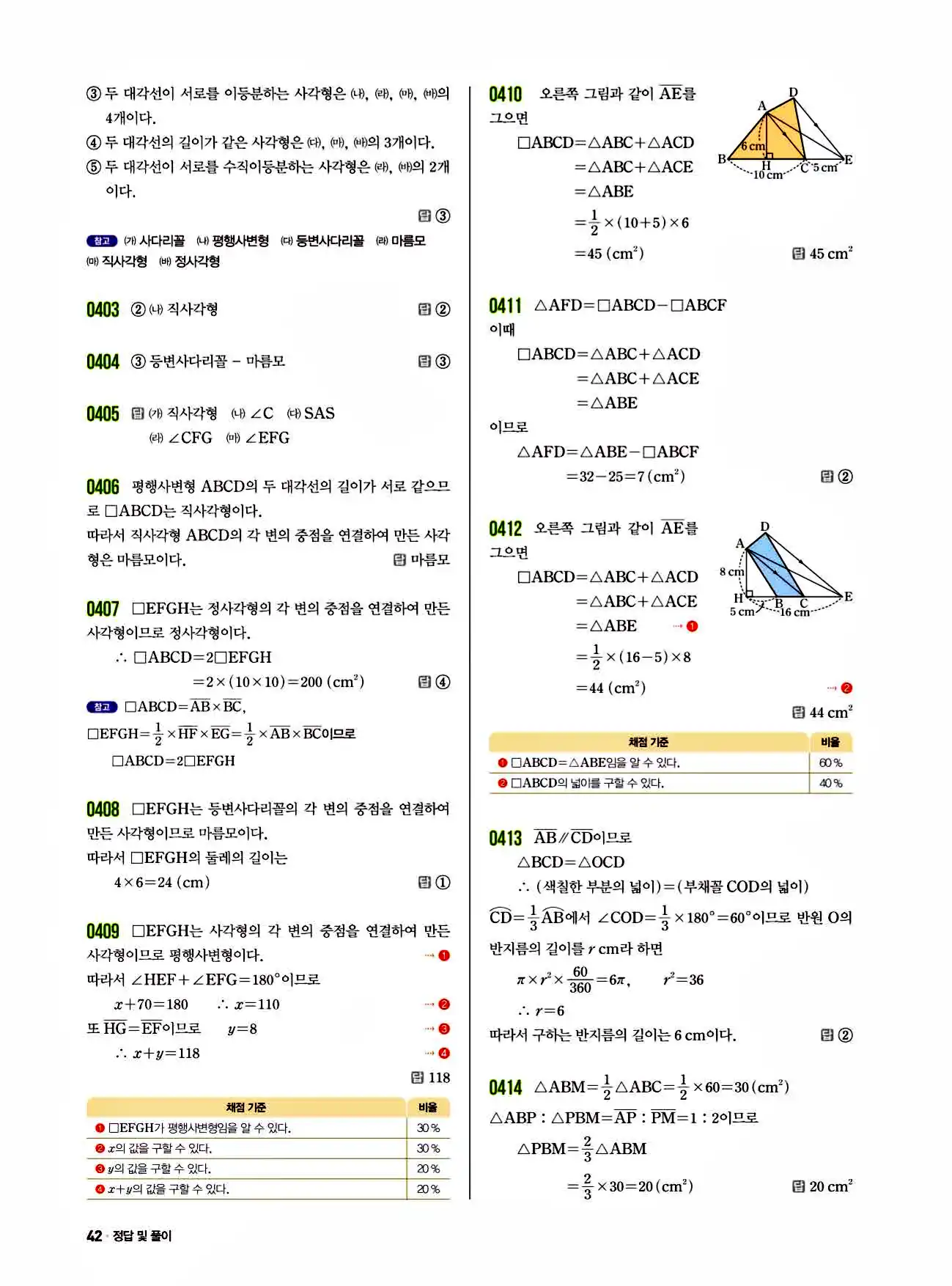 쎈 중2-2 답지 42페이지