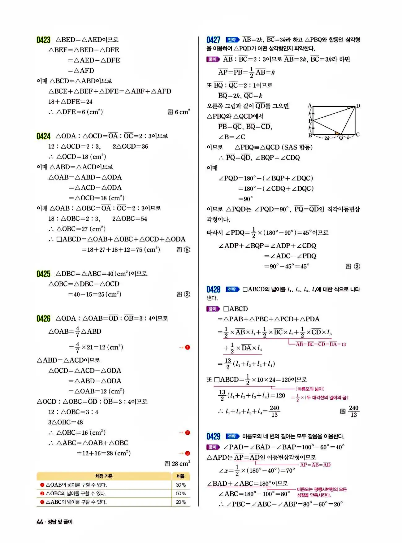 쎈 중2-2 답지 44페이지