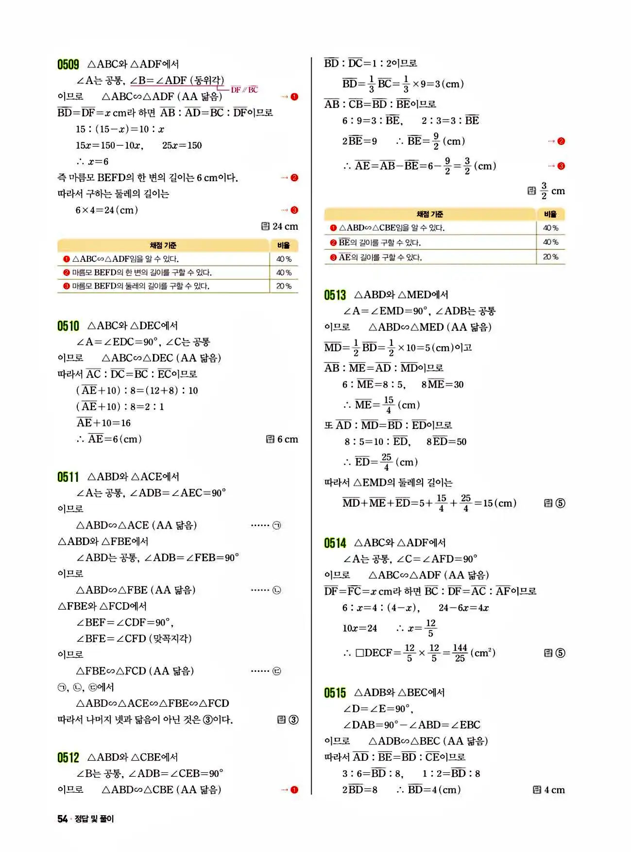 쎈 중2-2 답지 54페이지