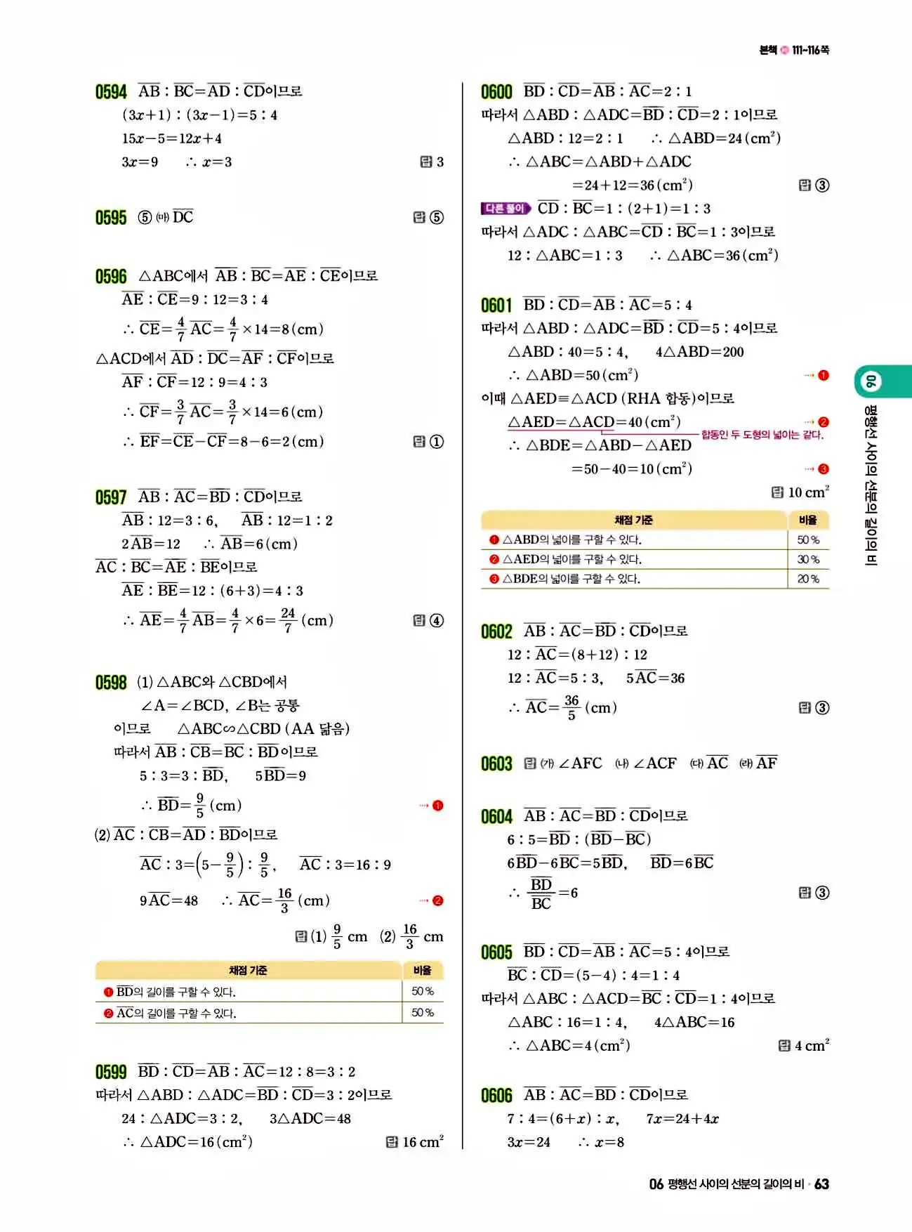 쎈 중2-2 답지 63페이지