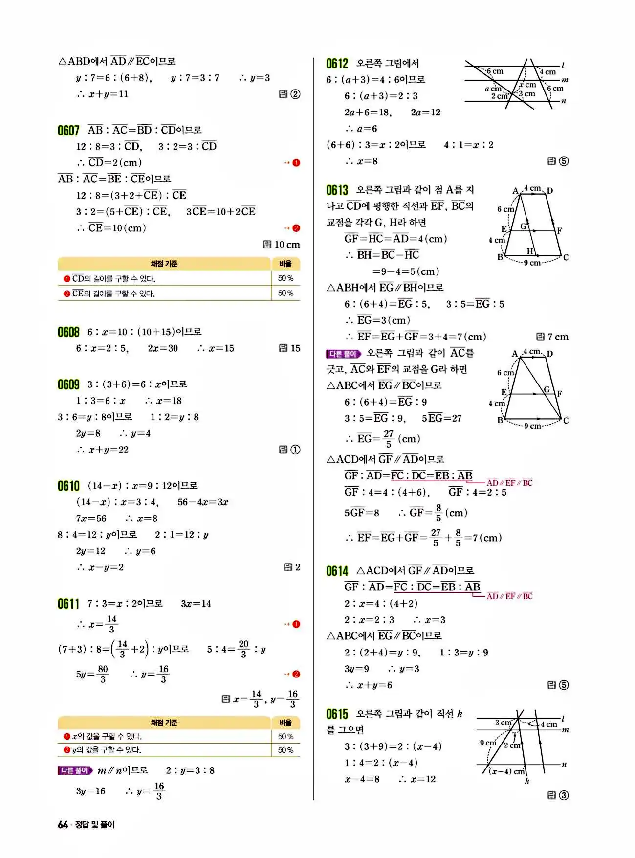 쎈 중2-2 답지 64페이지