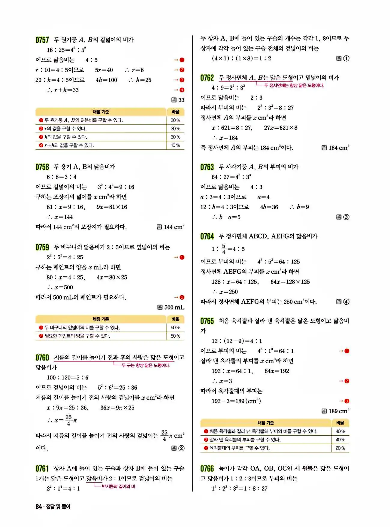 쎈 중2-2 답지 84페이지 해설