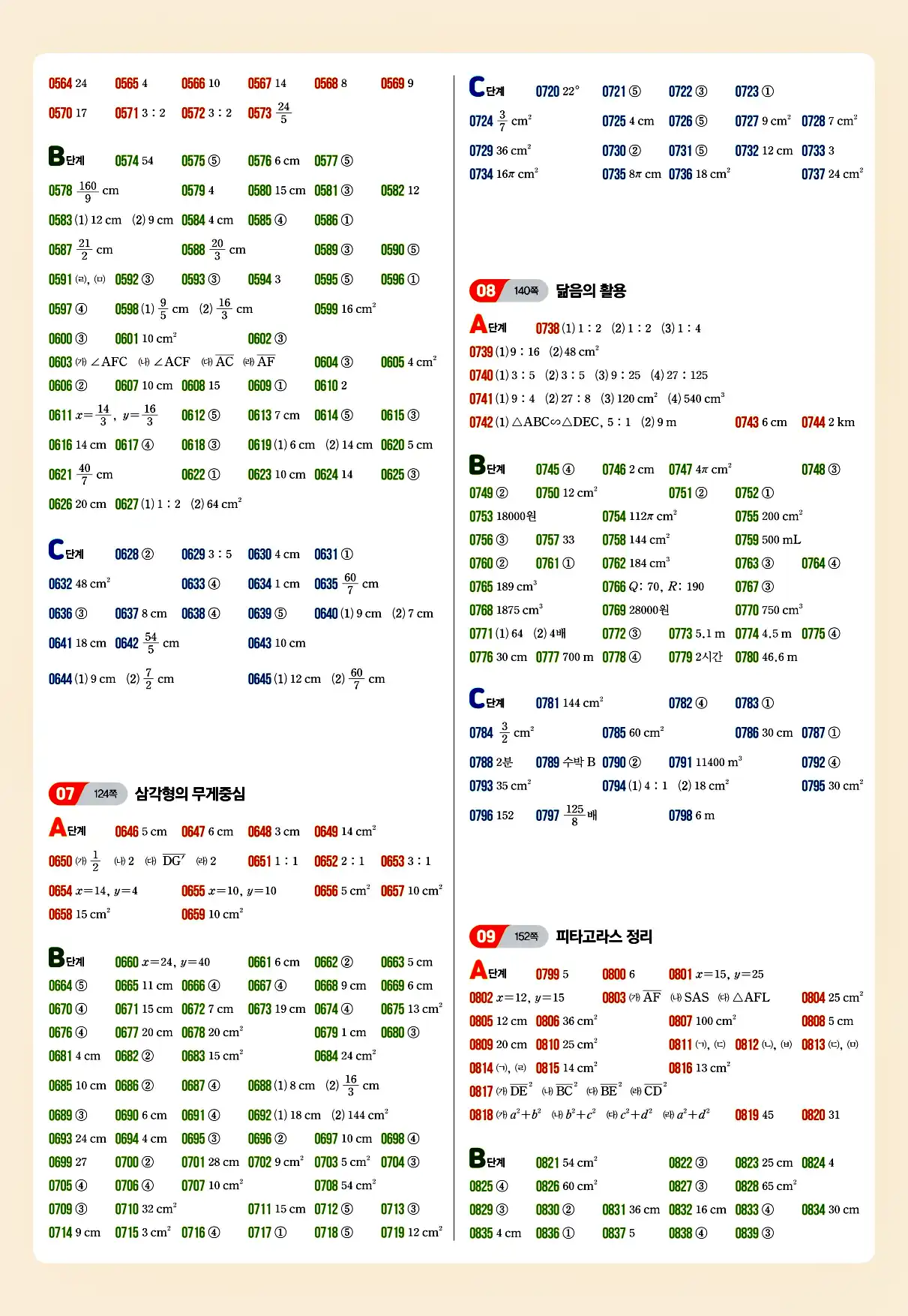 쎈 중2-2 빠른답지 4페이지