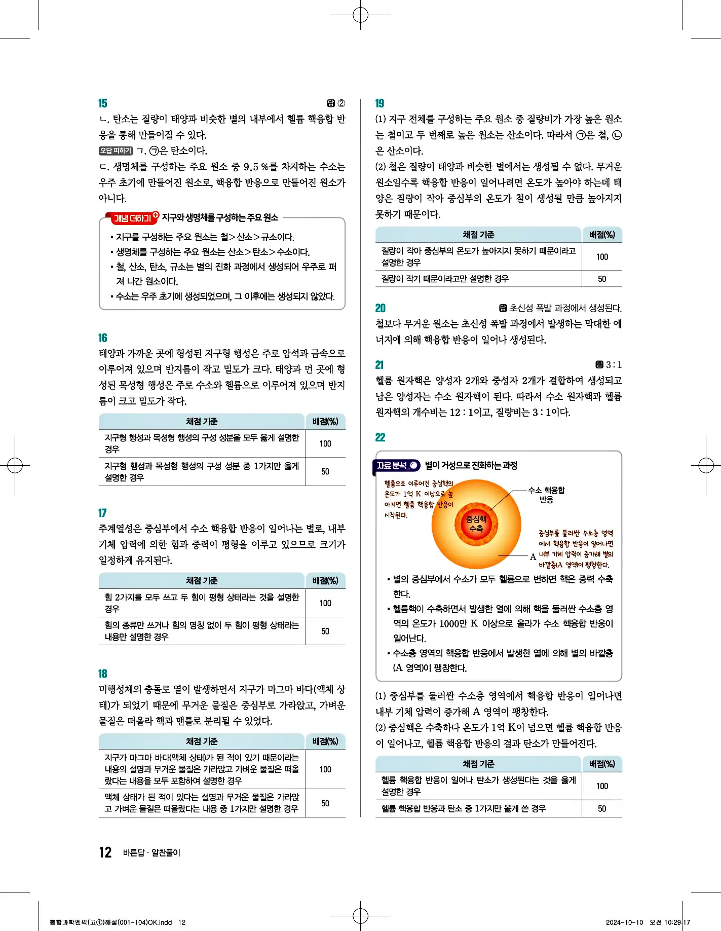 엔픽 통합과학1 답지 12페이지