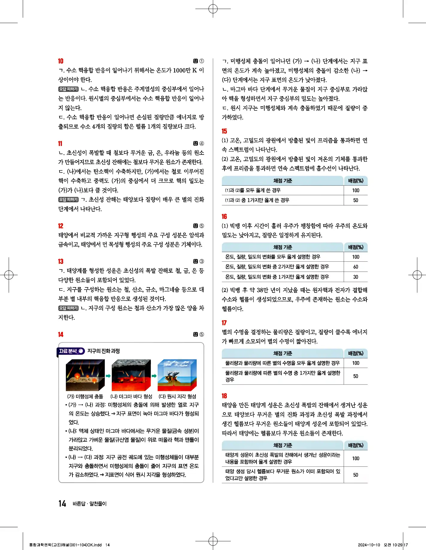 엔픽 통합과학1 답지 14페이지