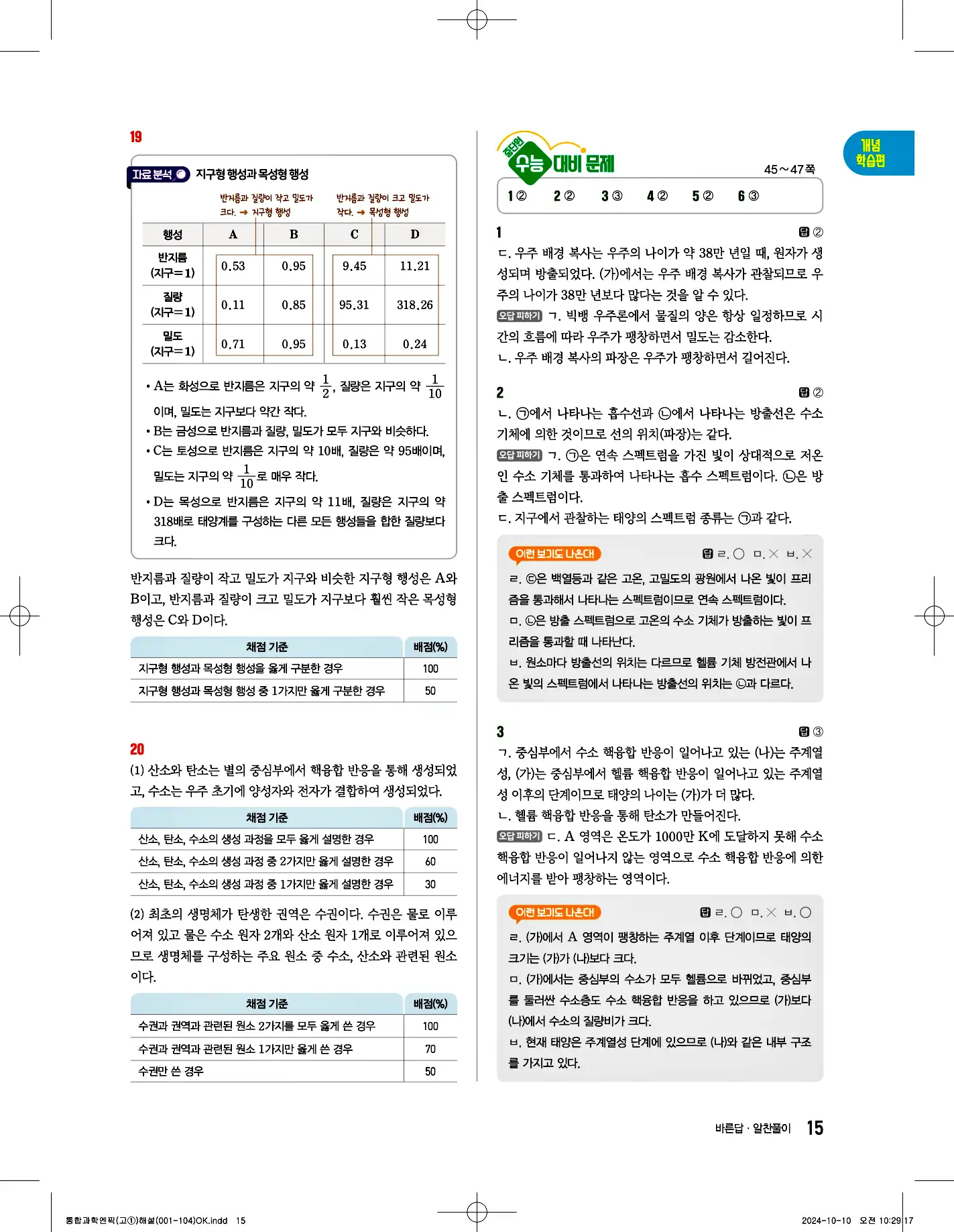 엔픽 통합과학1 답지 15페이지
