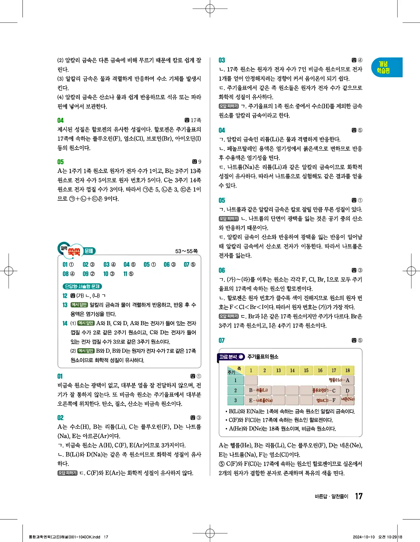 엔픽 통합과학1 답지 17페이지