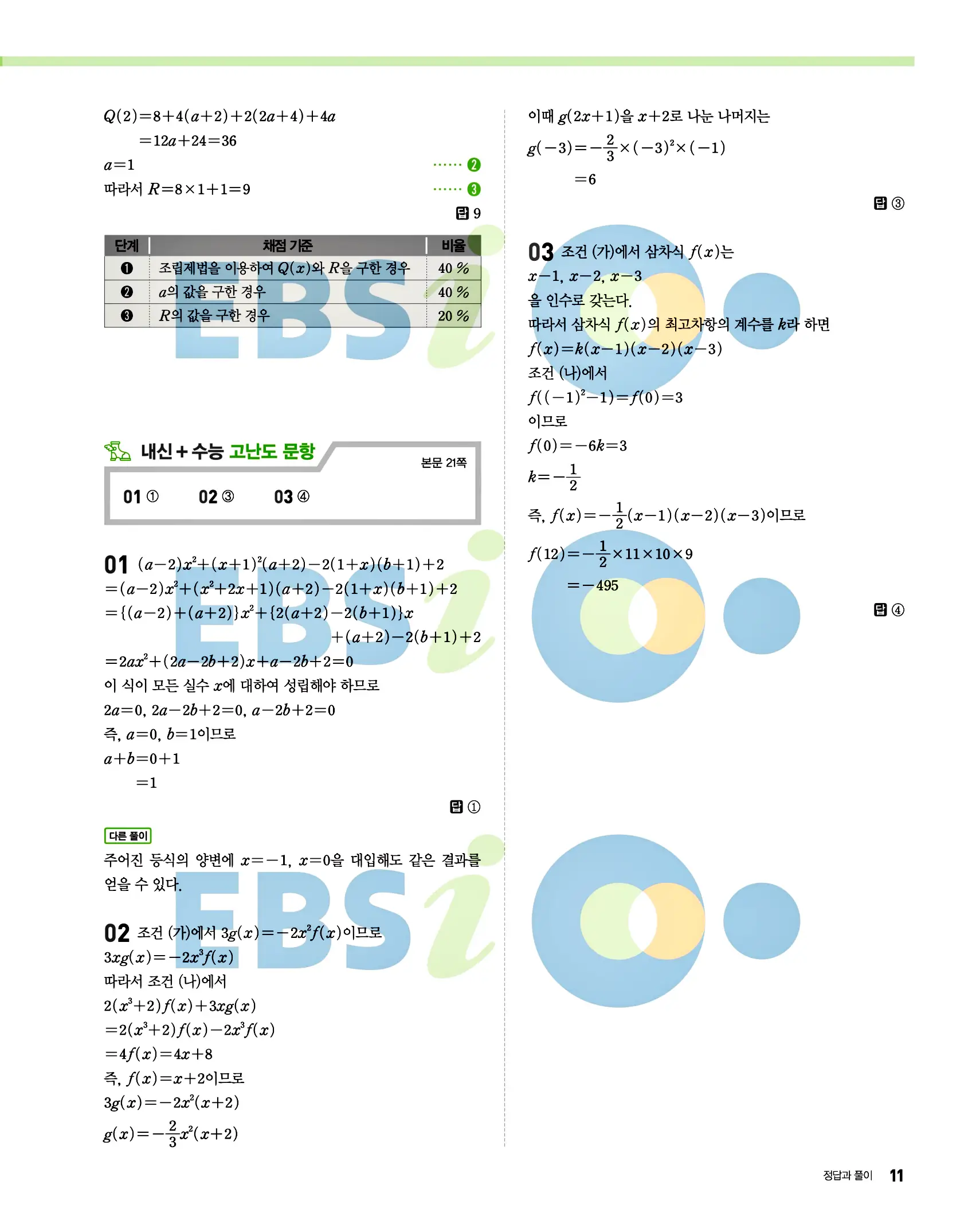 올림포스 공통수학1 답지 11페이지