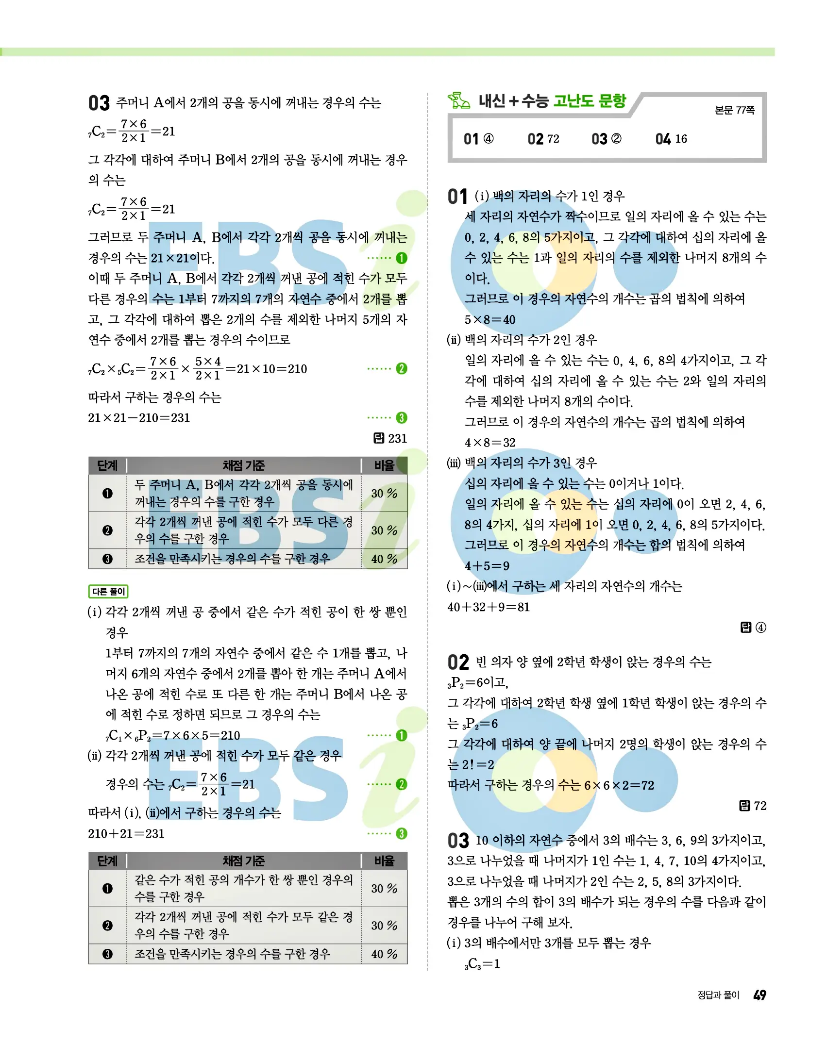 올림포스 공통수학1 답지 49페이지