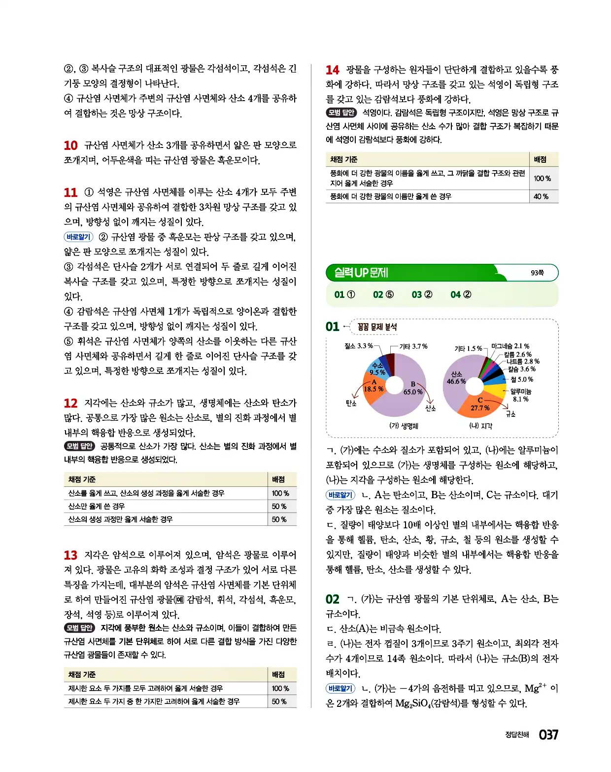 완자 통합과학1 답지 37페이지