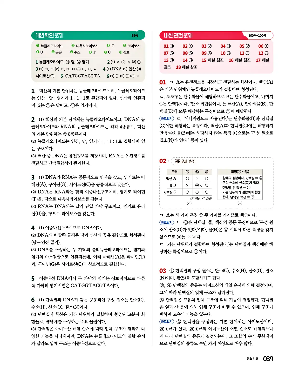 완자 통합과학1 답지 39페이지